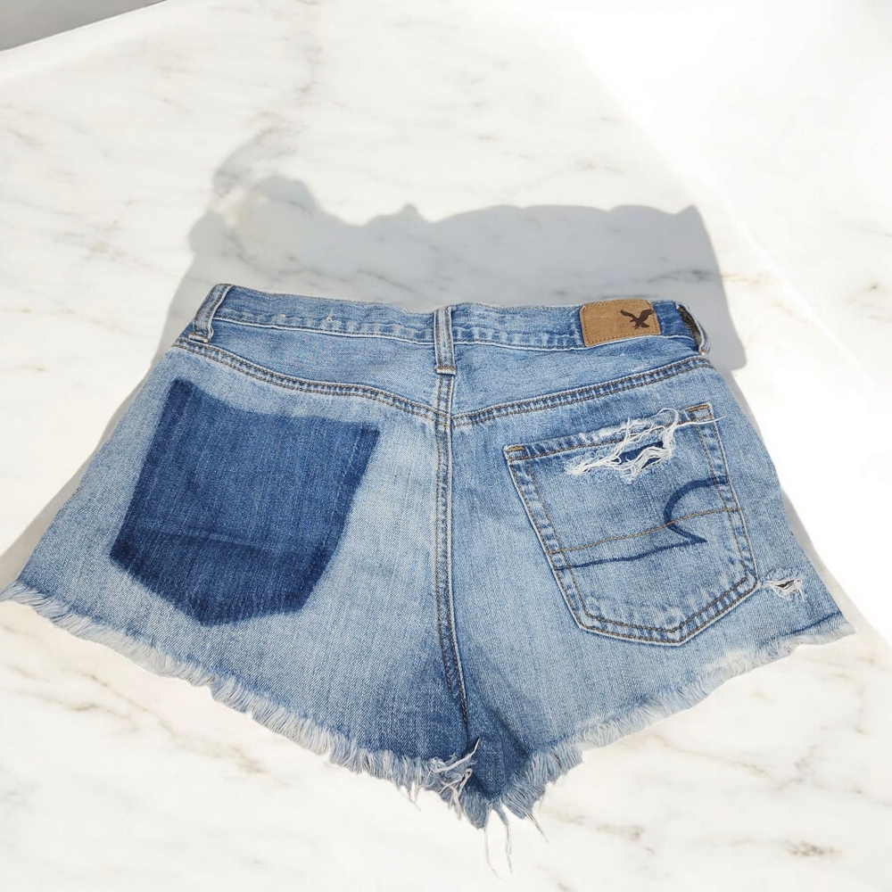 American Eagle Outfitters Blue Jean Shorts with Distressed Raw Hem - Picture 2 of 5